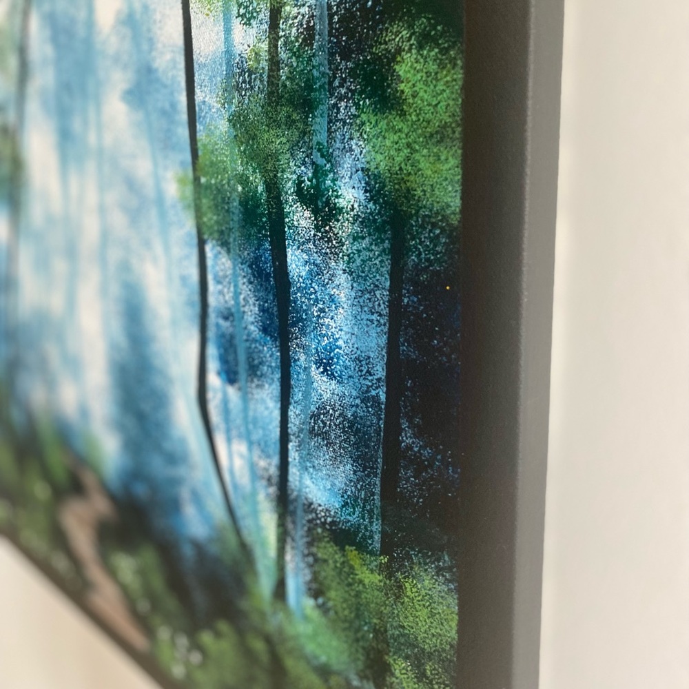 Misty blue green forest path painting - Picture 3 of 5